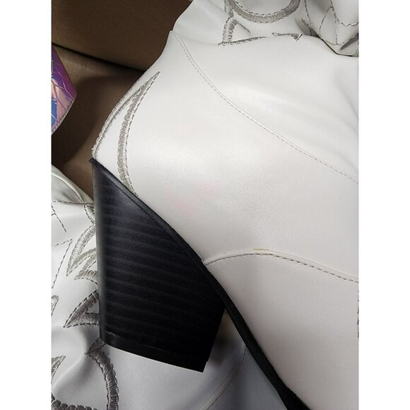 Size 5.5 Dolls Kill Pure Love Bandit Cowgirl Boots White Embroidered Iridescent - Picture 9 of 12